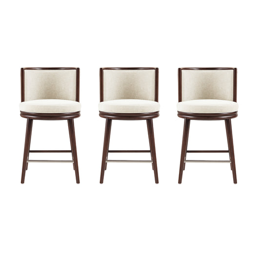 Evalyn Modern Wood Upholstered Counter Stool in Cream - Set of 3 3-CS021-CR