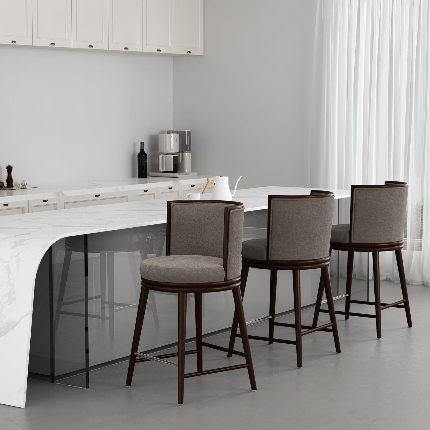 Evalyn Modern Wood Upholstered Counter Stool in Dove - Set of 3 3-CS021-DO