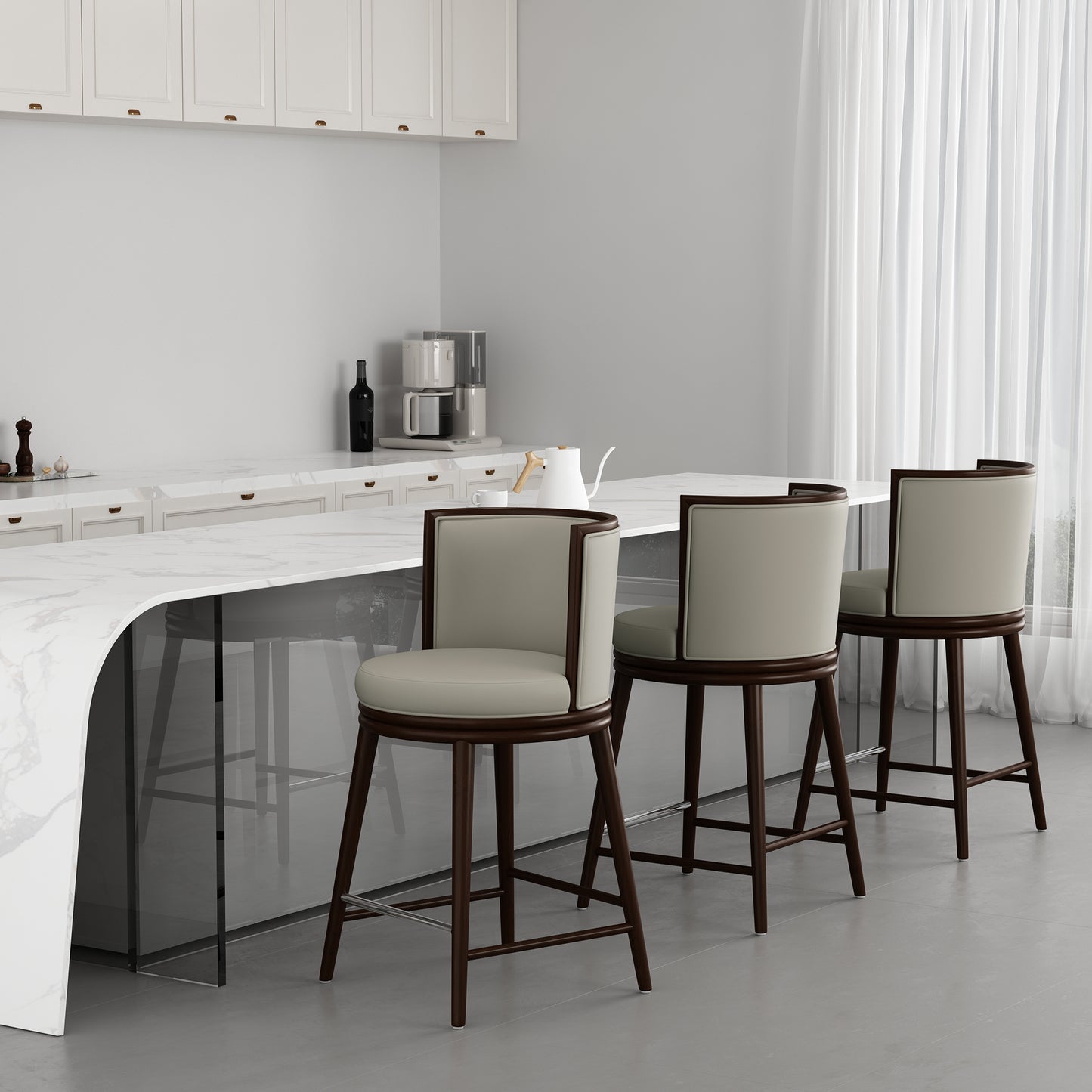 Evalyn Modern Wood Upholstered Counter Stool in Stone - Set of 3 3-CS021-ST