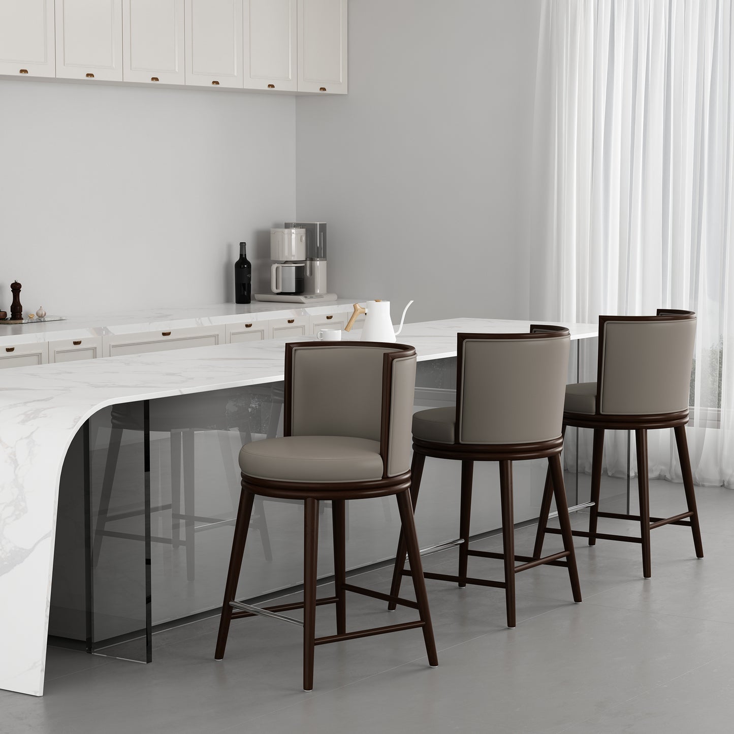 Evalyn Modern Wood Upholstered Counter Stool in Taupe - Set of 3 3-CS021-TP