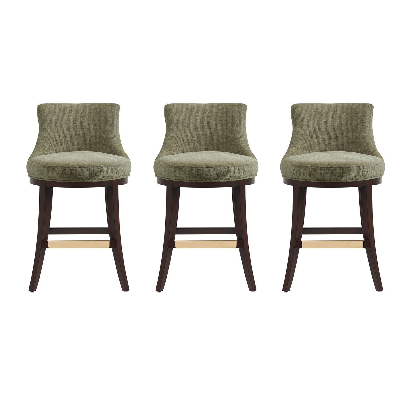 Lucia Modern Wood Chenille Counter Stool in Leaf Green - Set of 3 3-CS022-GR