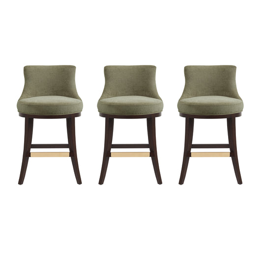 Lucia Modern Wood Chenille Counter Stool in Leaf Green - Set of 3 3-CS022-GR
