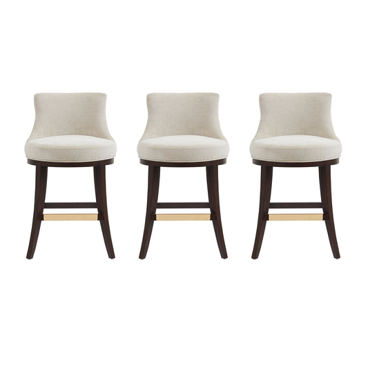 Lucia Modern Wood Chenille Counter Stool in Natural - Set of 3 3-CS022-NA