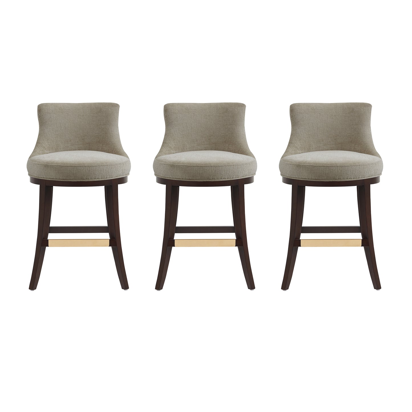 Lucia Modern Wood Chenille Counter Stool in Taupe - Set of 3 3-CS022-TP