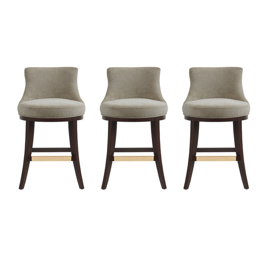 Lucia Modern Wood Chenille Counter Stool in Taupe - Set of 3 3-CS022-TP