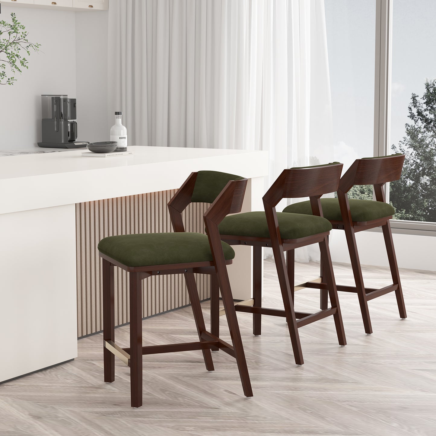 Patricia Modern Wood Upholstered Counter Stool in Turtle Green - Set of 3 3-CS023-GR