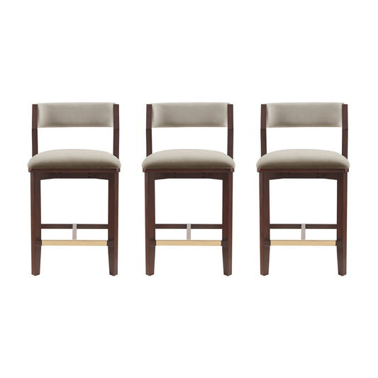 Patricia Modern Wood Upholstered Counter Stool in Linen - Set of 3 3-CS023-LN