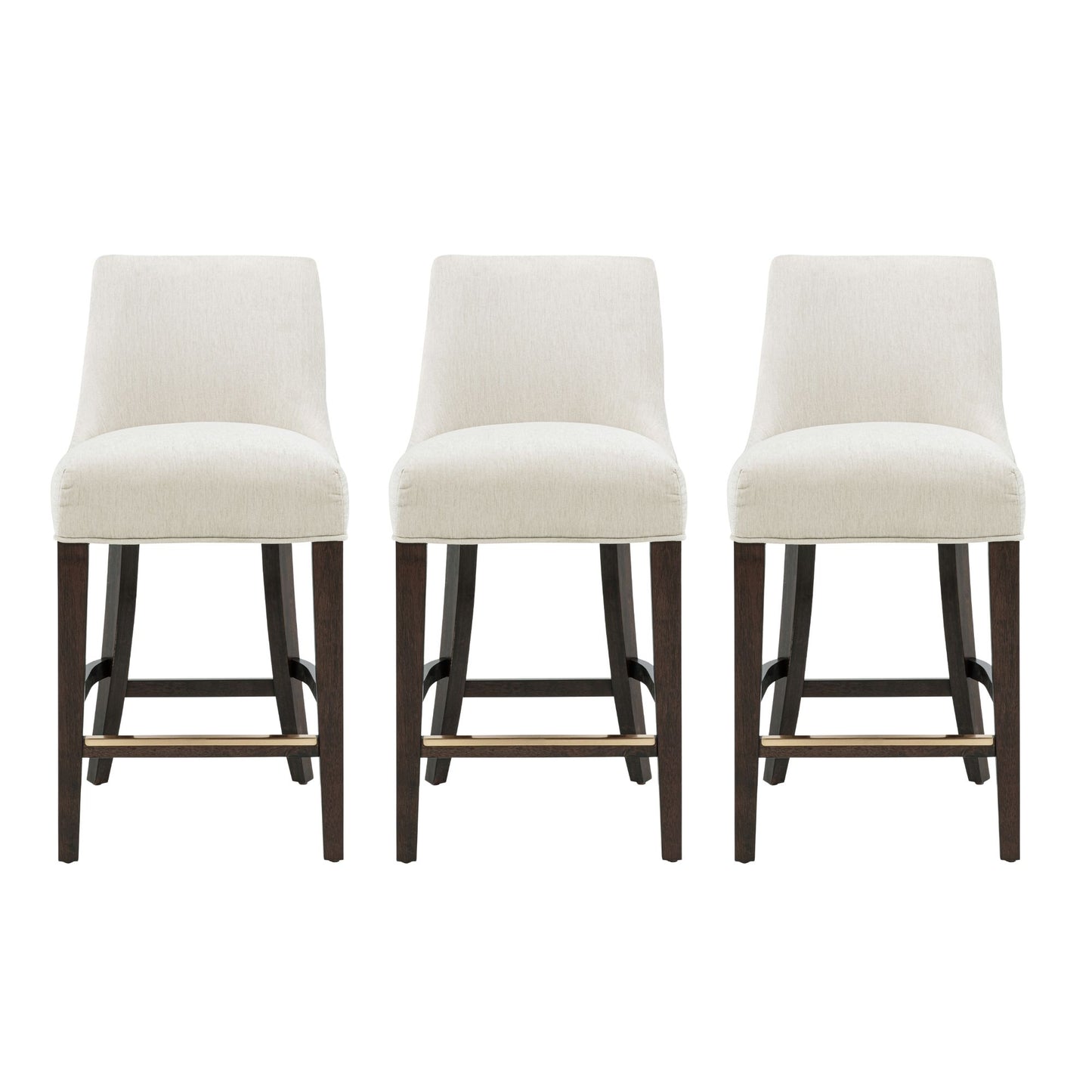 Beever Modern Wood Chenille Counter Stool in Cream - Set of 3 3-CS024-CR