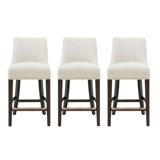 Beever Modern Wood Chenille Counter Stool in Cream - Set of 3 3-CS024-CR