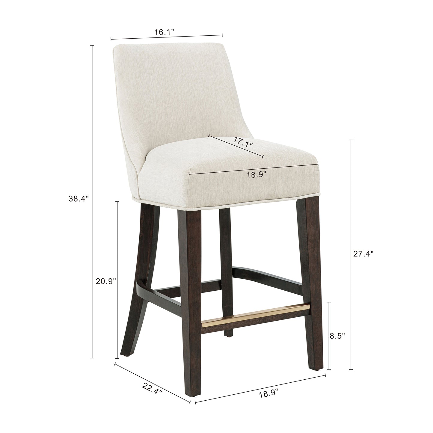Beever Modern Wood Chenille Counter Stool in Cream - Set of 3 3-CS024-CR