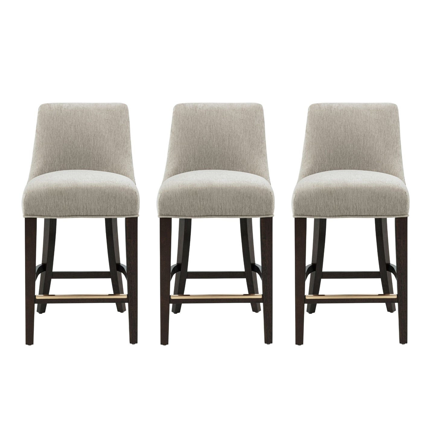 Beever Modern Wood Chenille Counter Stool in Taupe - Set of 3 3-CS024-TP