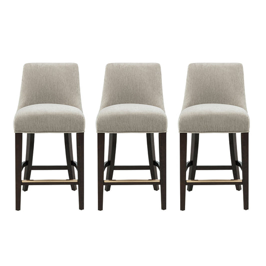 Beever Modern Wood Chenille Counter Stool in Taupe - Set of 3 3-CS024-TP