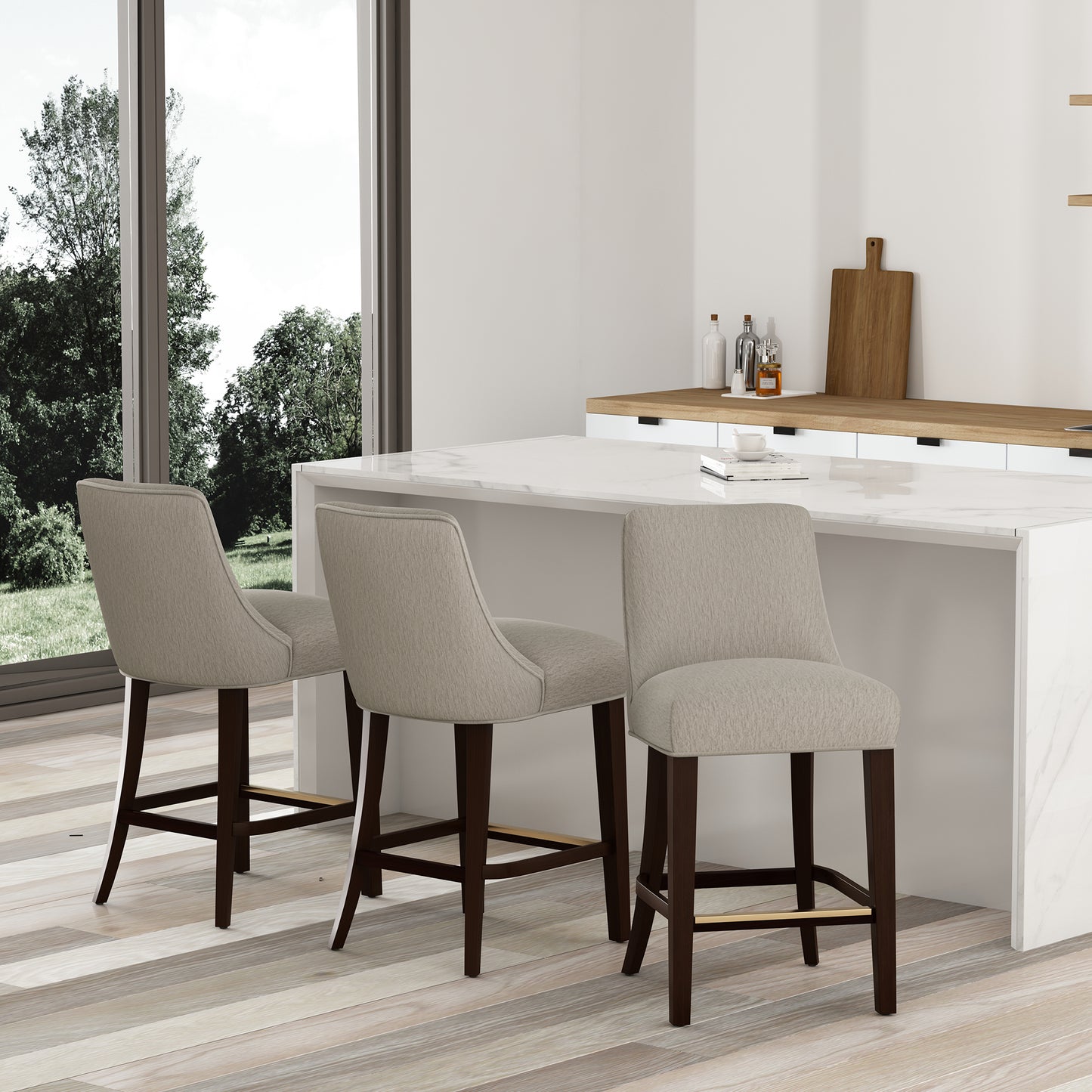Beever Modern Wood Chenille Counter Stool in Taupe - Set of 3 3-CS024-TP