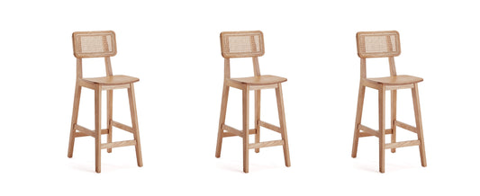 Versailles Industry Chic Cane Back Wood Counter Stool in Natural - Set of 3 3-CSCA01-NA
