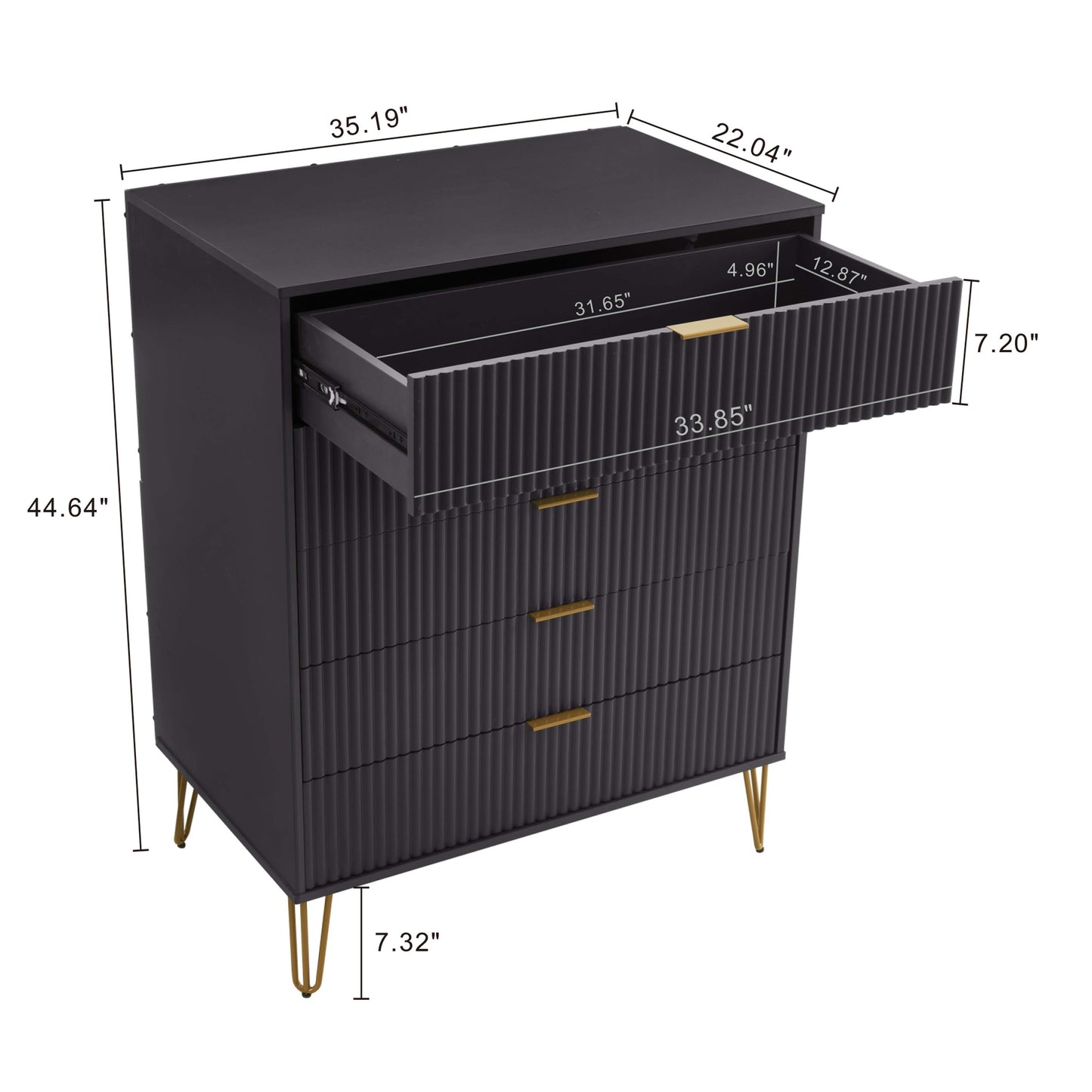 Manhattan Comfort3-Piece DUMBO Modern  5-Drawer Tall Dresser,  DUMBO Modern 6-Drawer Double Low Dresser, and DUMBO Modern Nightstand 2.0 in Black 3-DB07-BK