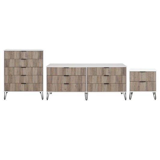 Manhattan Comfort3-Piece DUMBO Modern  5-Drawer Tall Dresser,  DUMBO Modern 6-Drawer Double Low Dresser, and DUMBO Modern Nightstand 2.0 in White and Grey 3-DB07-WG