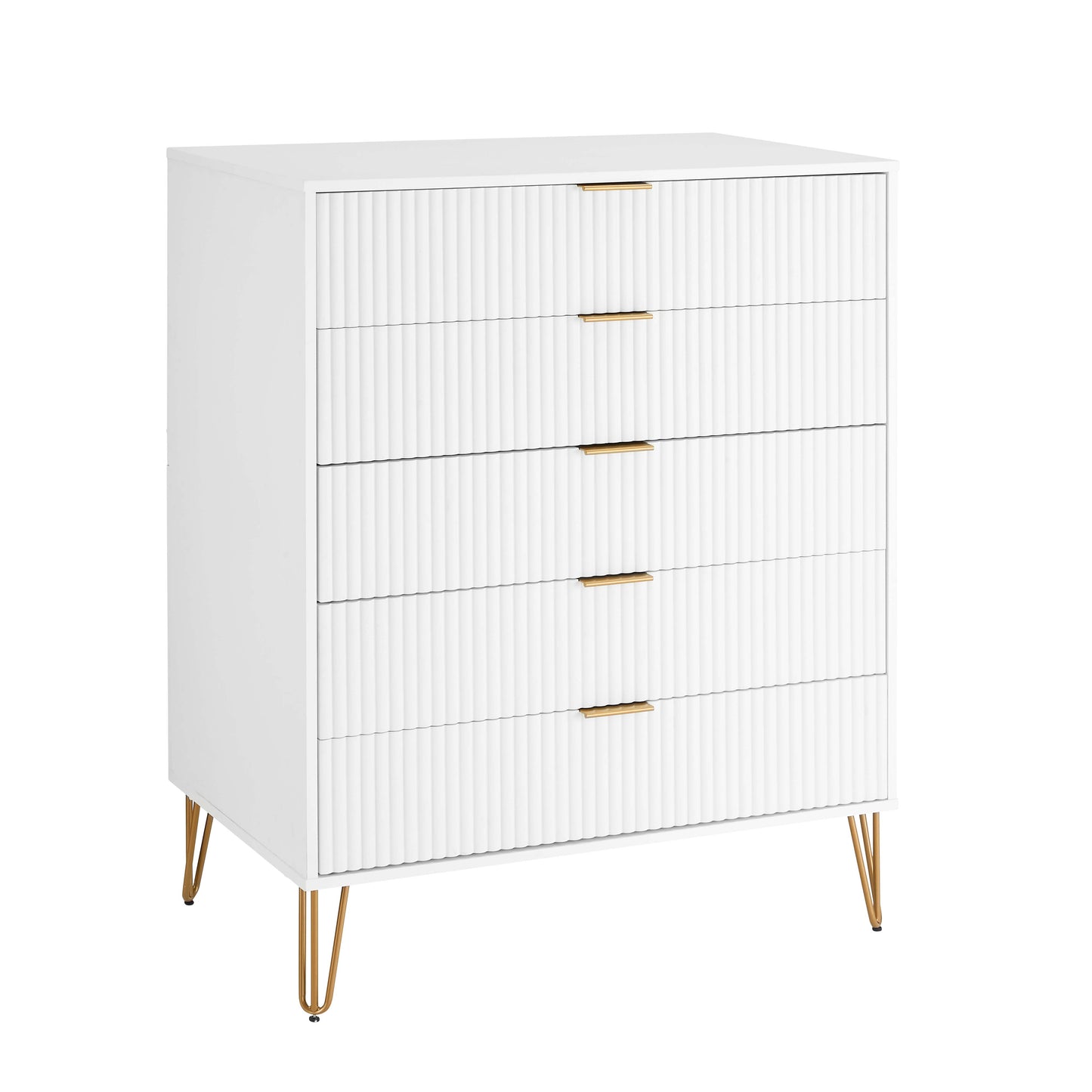 Manhattan Comfort3-Piece DUMBO Modern  5-Drawer Tall Dresser,  DUMBO Modern 6-Drawer Double Low Dresser, and DUMBO Modern Nightstand 2.0 in White 3-DB07-WH