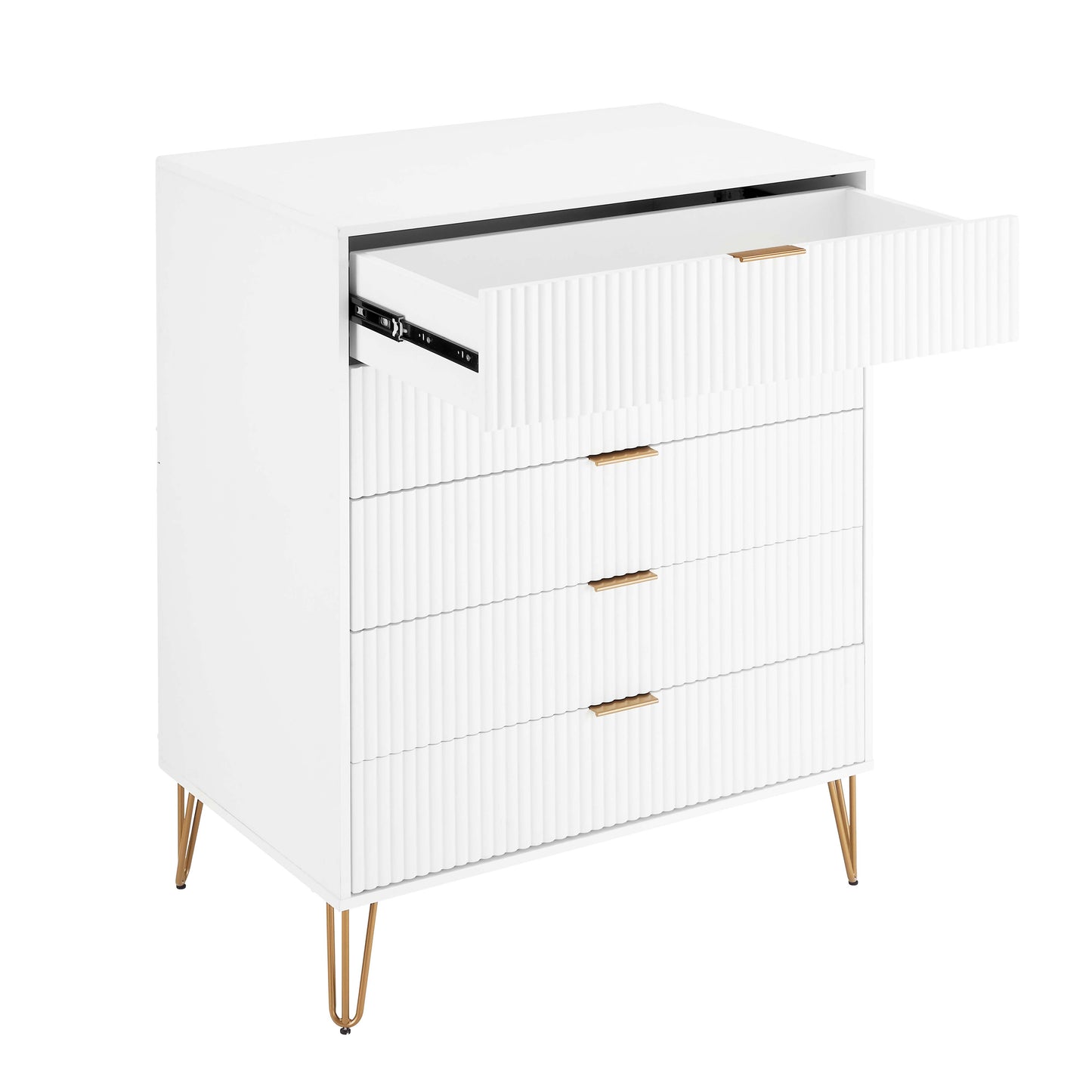 Manhattan Comfort3-Piece DUMBO Modern  5-Drawer Tall Dresser,  DUMBO Modern 6-Drawer Double Low Dresser, and DUMBO Modern Nightstand 2.0 in White 3-DB07-WH
