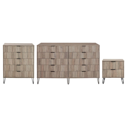Manhattan Comfort3-Piece DUMBO Modern  5-Drawer Tall Dresser,  DUMBO Modern 10-Drawer Double Tall Dresser, and DUMBO Modern Nightstand 2.0 in Rustic Grey 3-DB08-GY