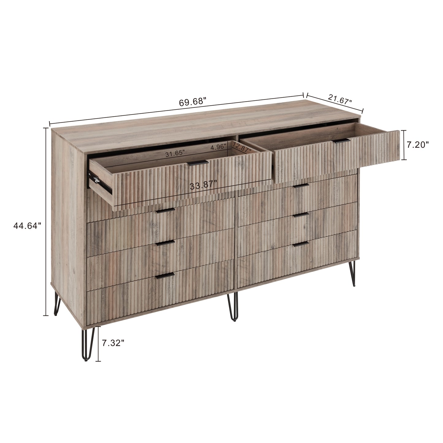Manhattan Comfort3-Piece DUMBO Modern 5-Drawer Tall Dresser, DUMBO Modern 10-Drawer Double Tall Dresser, and DUMBO Modern Nightstand 2.0 in Rustic Grey 3-DB08-GY
