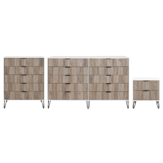 Manhattan Comfort3-Piece DUMBO Modern  5-Drawer Tall Dresser,  DUMBO Modern 10-Drawer Double Tall Dresser, and DUMBO Modern Nightstand 2.0 in White and Grey 3-DB08-WG