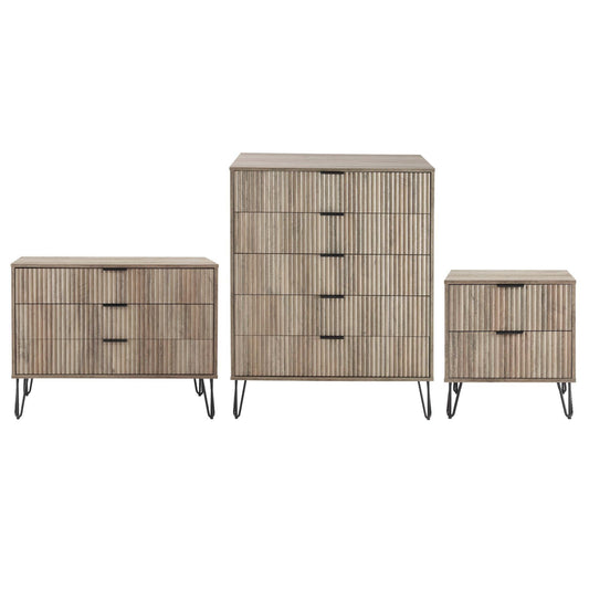 Manhattan Comfort3-Piece DUMBO Modern  5-Drawer Tall Dresser,  DUMBO Modern 3-Drawer Standard Dresser, and DUMBO Modern Nightstand 2.0 in Rustic Grey 3-DB09-GY