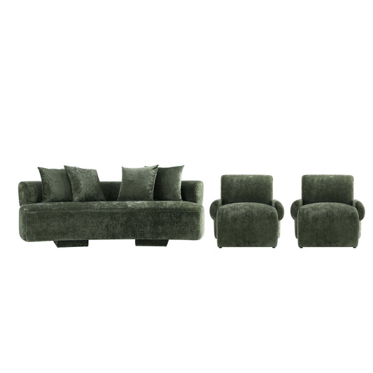 Verandah Mid-Century Modern 3-Piece Sofa Set in Olive Green 3-LSAC1769-OG