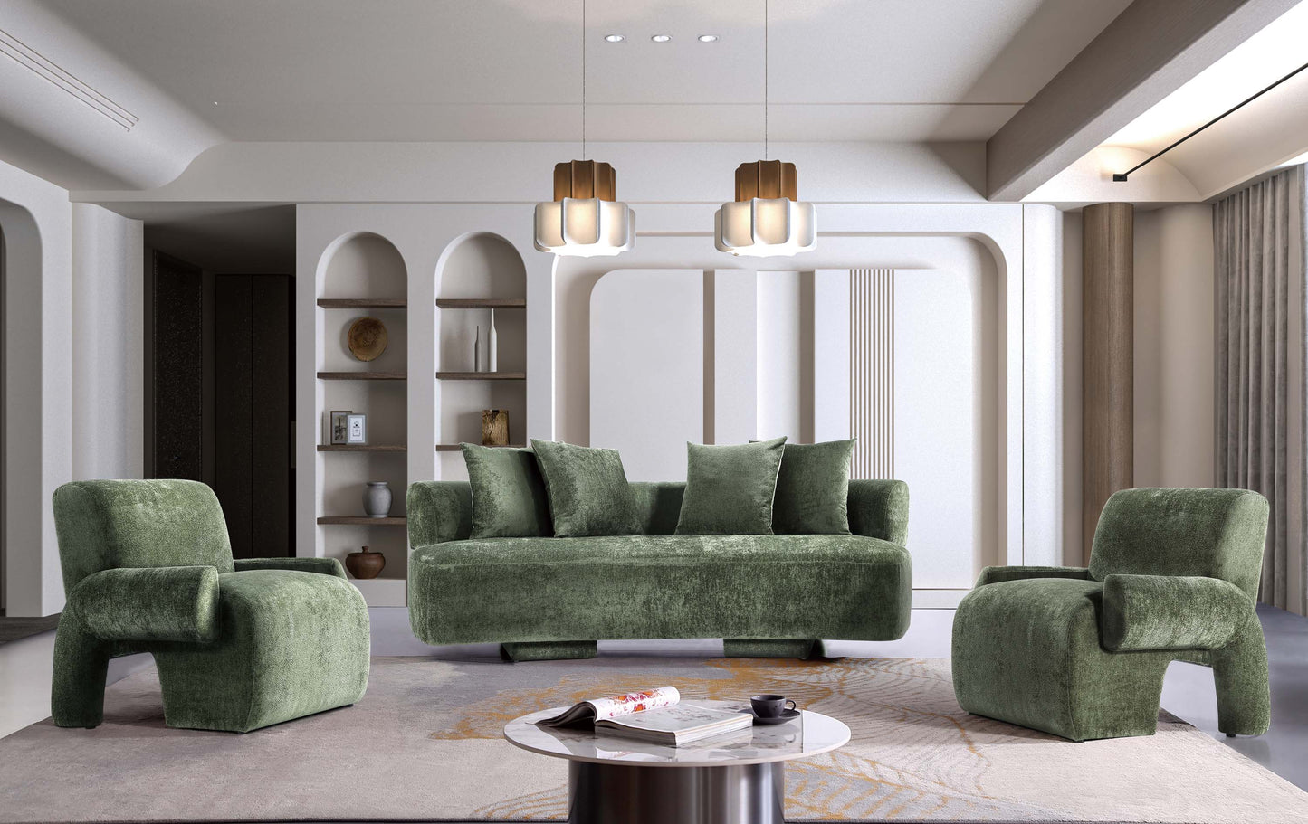 Verandah Mid-Century Modern 3-Piece Sofa Set in Olive Green 3-LSAC1769-OG