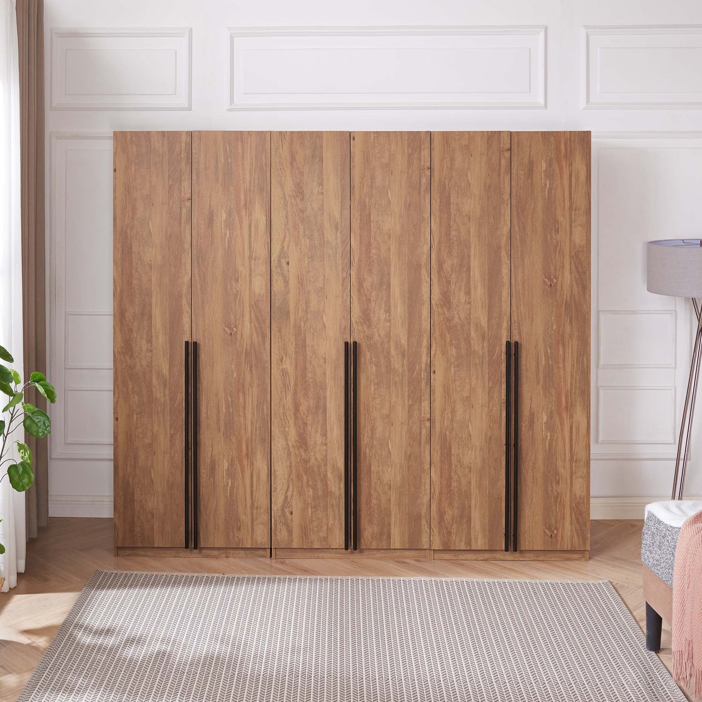 Manhattan Comfort Lee Modern Freestanding Wardrobe Closet 2.0 with 1 Hanging Rod, 1 Shelf, and 2 Drawers in Golden Brown- Set of 3 3-WC002-GB