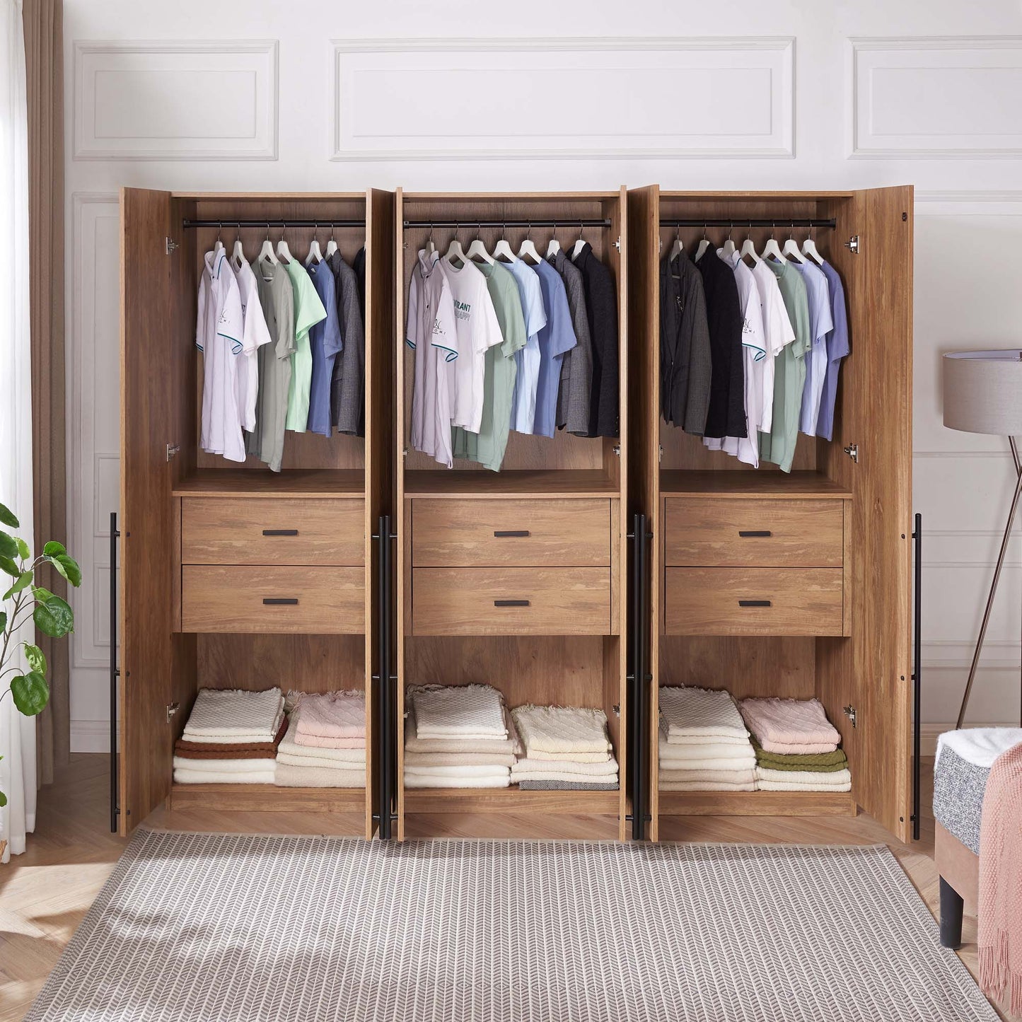 Manhattan Comfort Lee Modern Freestanding Wardrobe Closet 2.0 with 1 Hanging Rod, 1 Shelf, and 2 Drawers in Golden Brown- Set of 3 3-WC002-GB