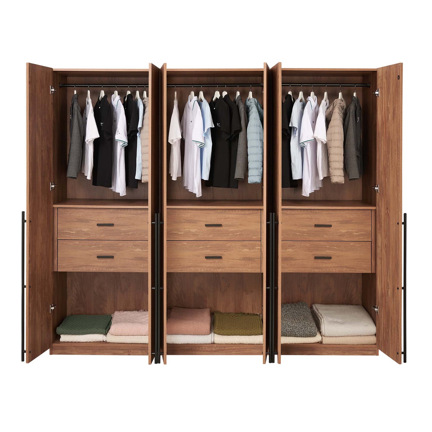 Manhattan Comfort Lee Modern Freestanding Wardrobe Closet 2.0 with 1 Hanging Rod, 1 Shelf, and 2 Drawers in Golden Brown- Set of 3 3-WC002-GB