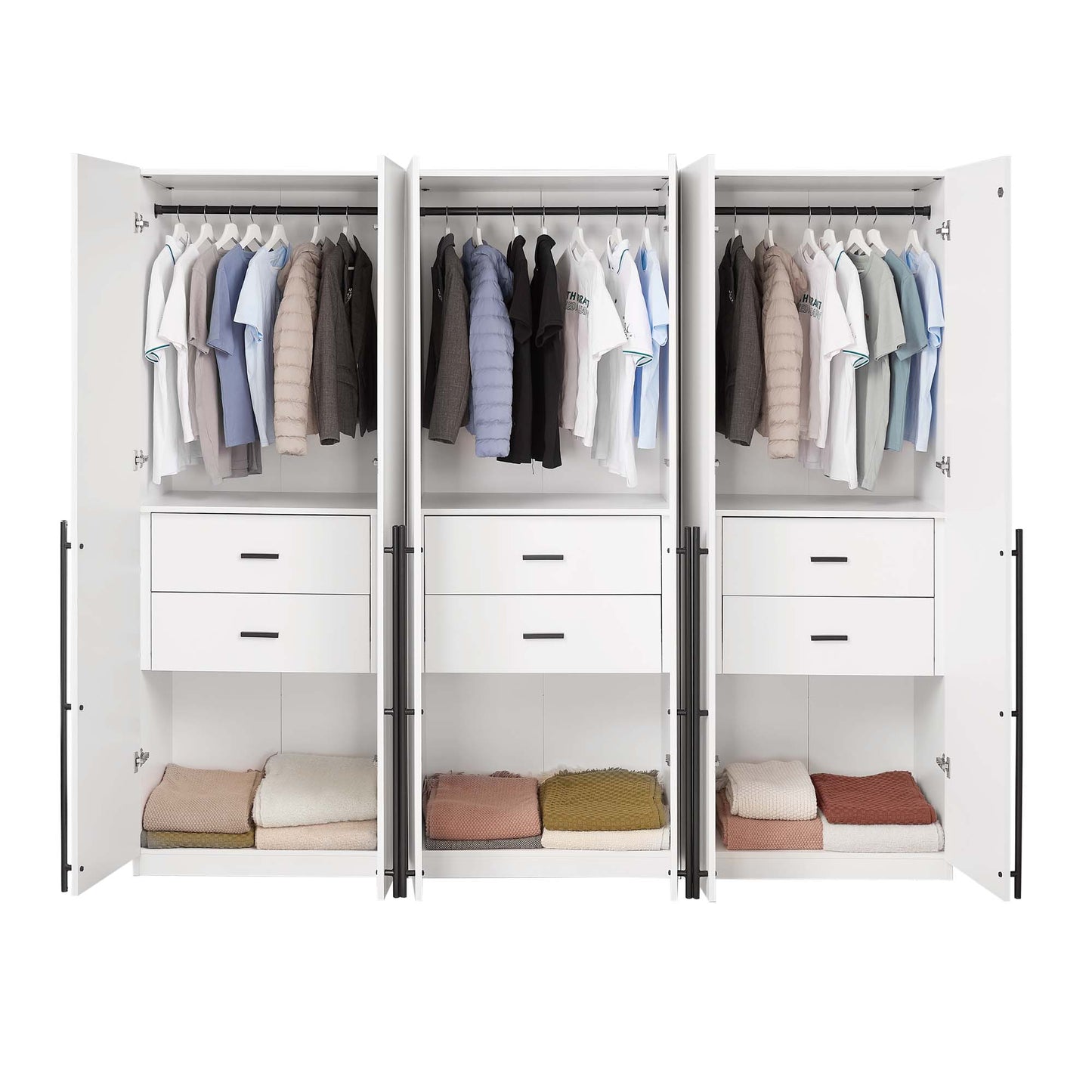 Manhattan Comfort Lee Modern Freestanding Wardrobe Closet 2.0 with 1 Hanging Rod, 1 Shelf, and 2 Drawers in White- Set of 3 3-WC002-WH
