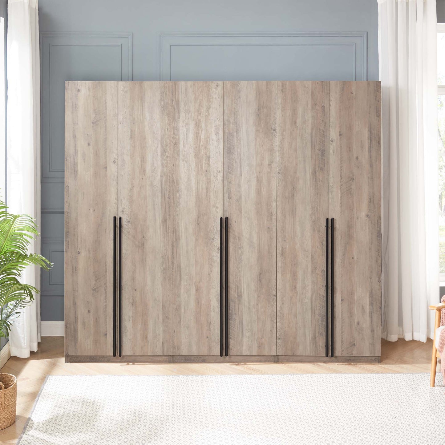 Manhattan Comfort Lee Modern Freestanding Wardrobe Closet 3.0 with 1 Hanging Rod, 3 Shoe Shelves, and 1 Basic Shelf in Rustic Grey- Set of 3 3-WC003-GY