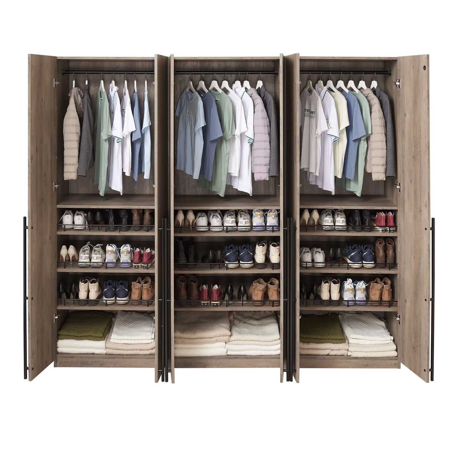 Manhattan Comfort Lee Modern Freestanding Wardrobe Closet 3.0 with 1 Hanging Rod, 3 Shoe Shelves, and 1 Basic Shelf in Rustic Grey- Set of 3 3-WC003-GY