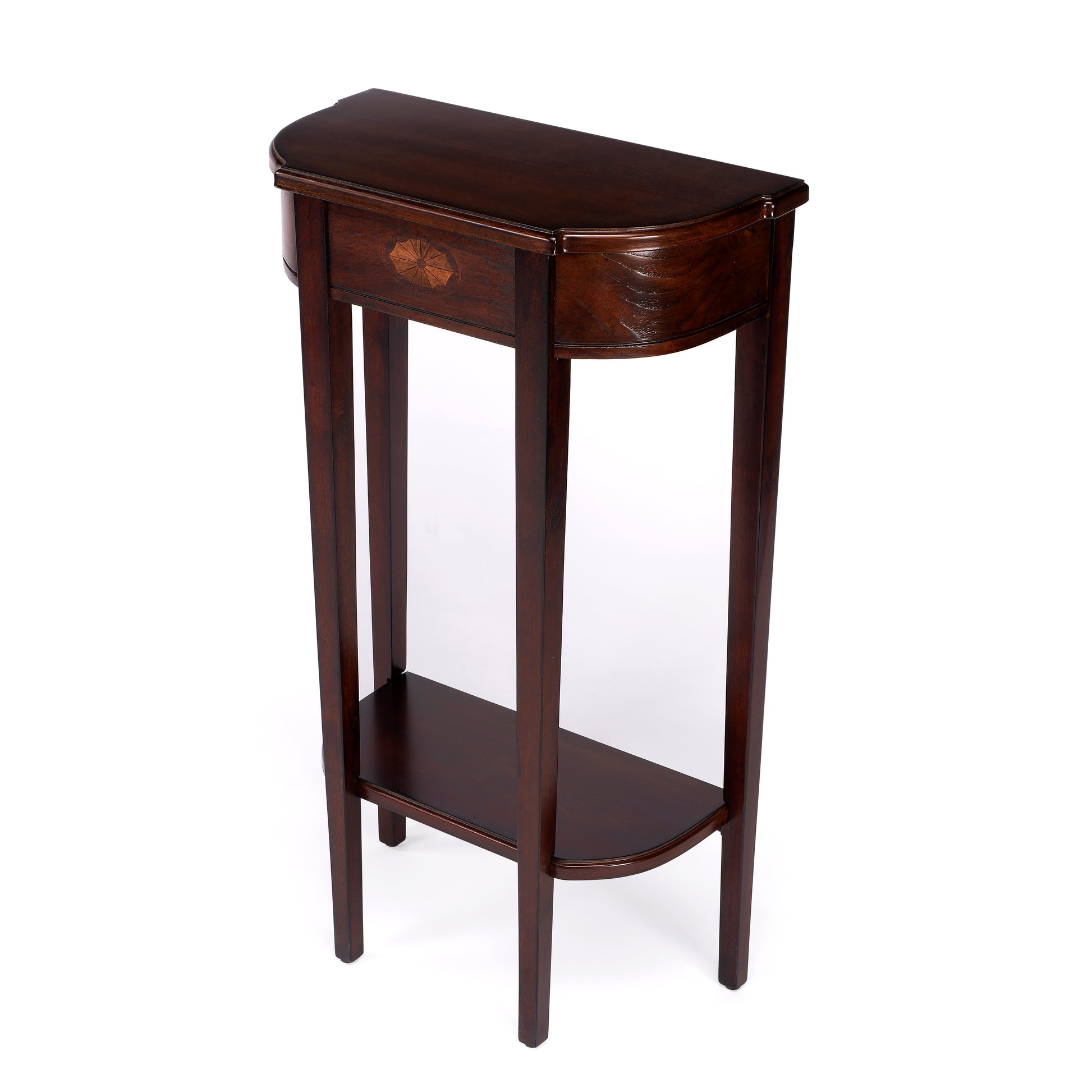 Butler Specialty Company Wendell 17.5 in. W Demilune Wood Console Table with Lower Open Shelf, Dark Brown