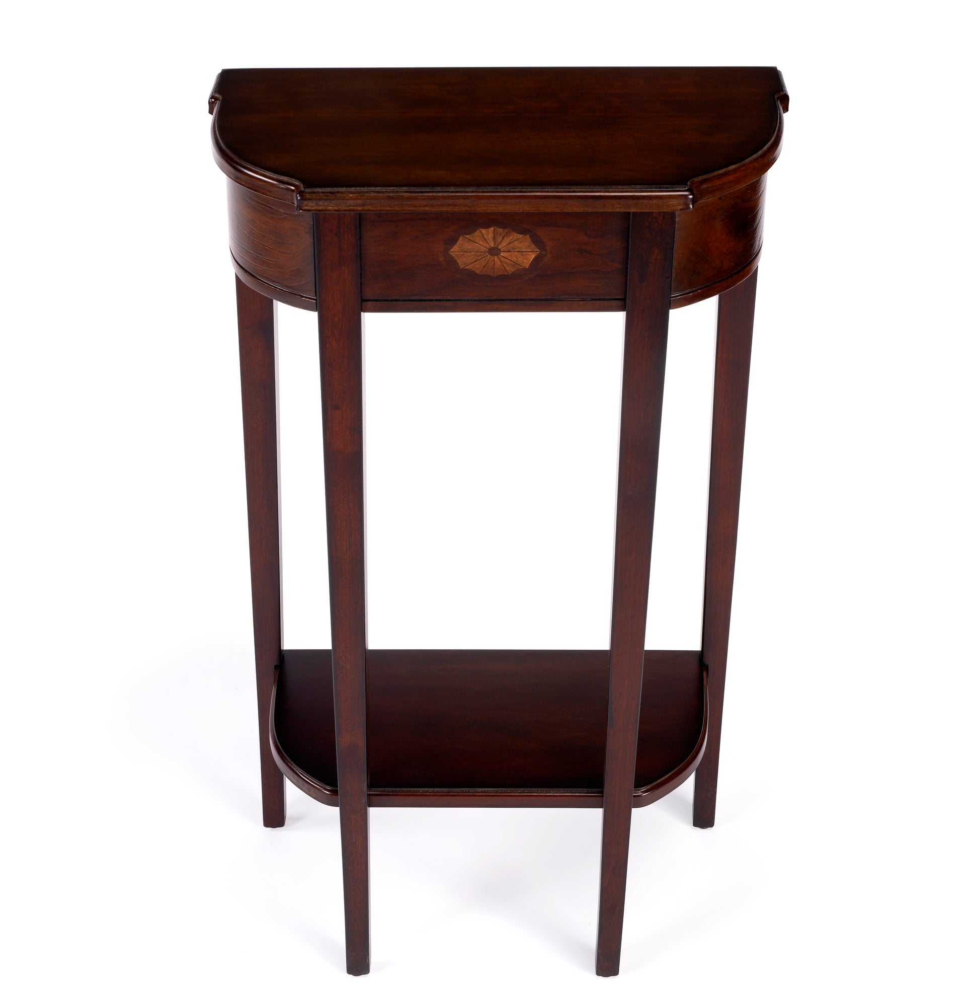 Butler Specialty Company Wendell 17.5 in. W Demilune Wood Console Table with Lower Open Shelf, Dark Brown