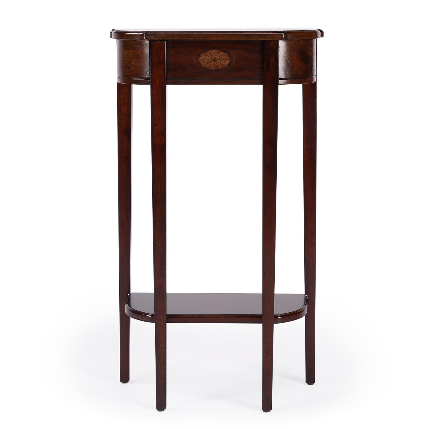 Butler Specialty Company Wendell 17.5 in. W Demilune Wood Console Table with Lower Open Shelf, Dark Brown