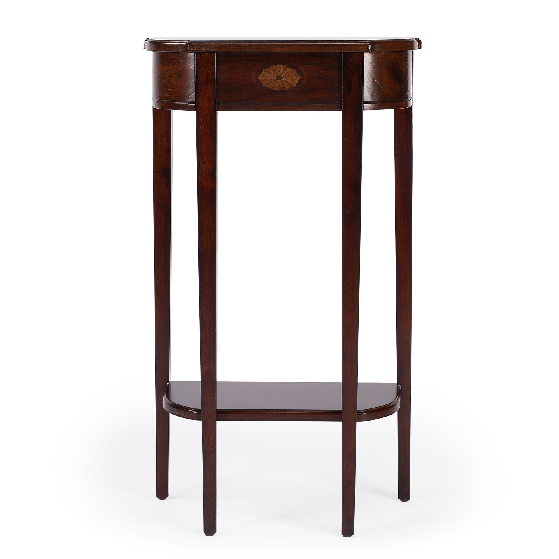 Butler Specialty Company Wendell 17.5 in. W Demilune Wood Console Table with Lower Open Shelf, Dark Brown