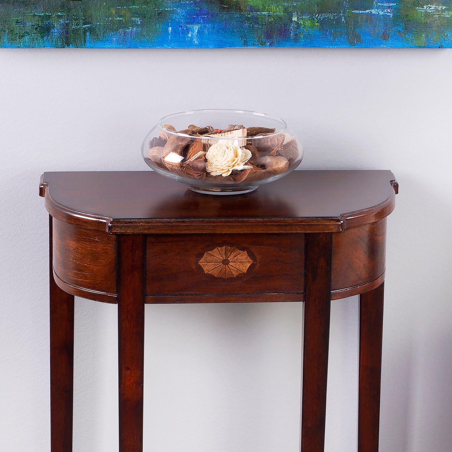 Butler Specialty Company Wendell 17.5 in. W Demilune Wood Console Table with Lower Open Shelf, Dark Brown