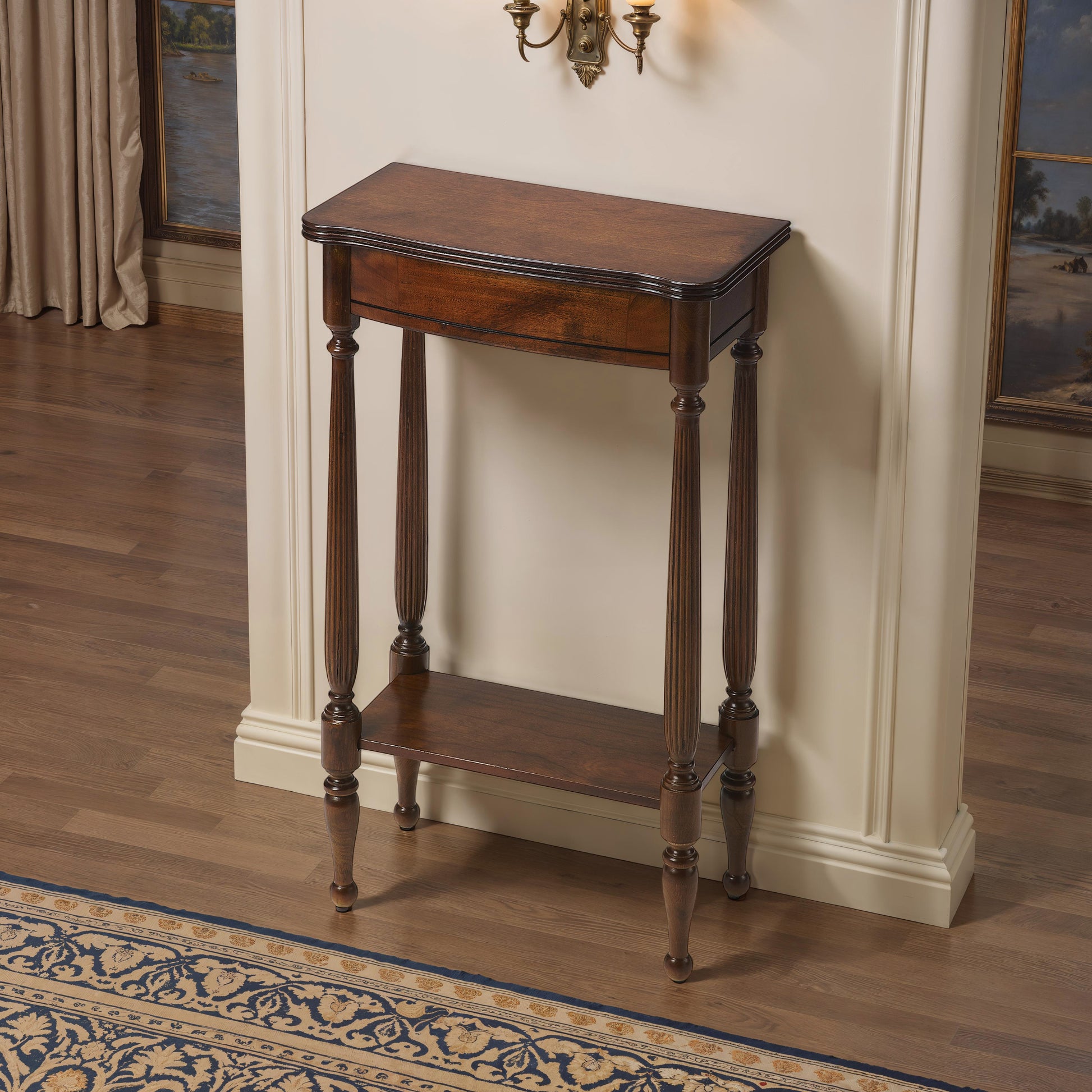 Butler Specialty Company Whitney 17.5 in. W Rectangular Wood Console Table with Lower Open Shelf, Medium Brown