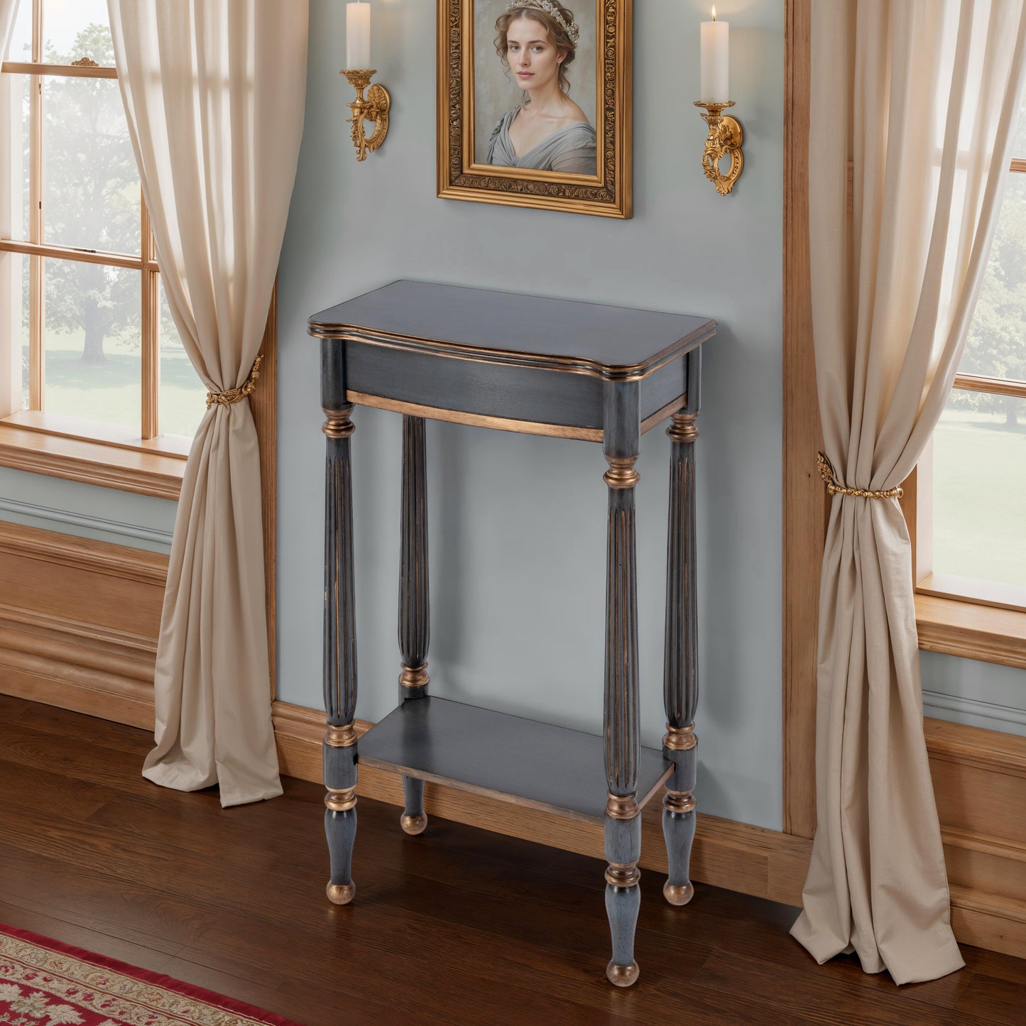 Butler Specialty Company Whitney 17.5 in. W Rectangular Wood Console Table with Lower Open Shelf, Pastel Blue