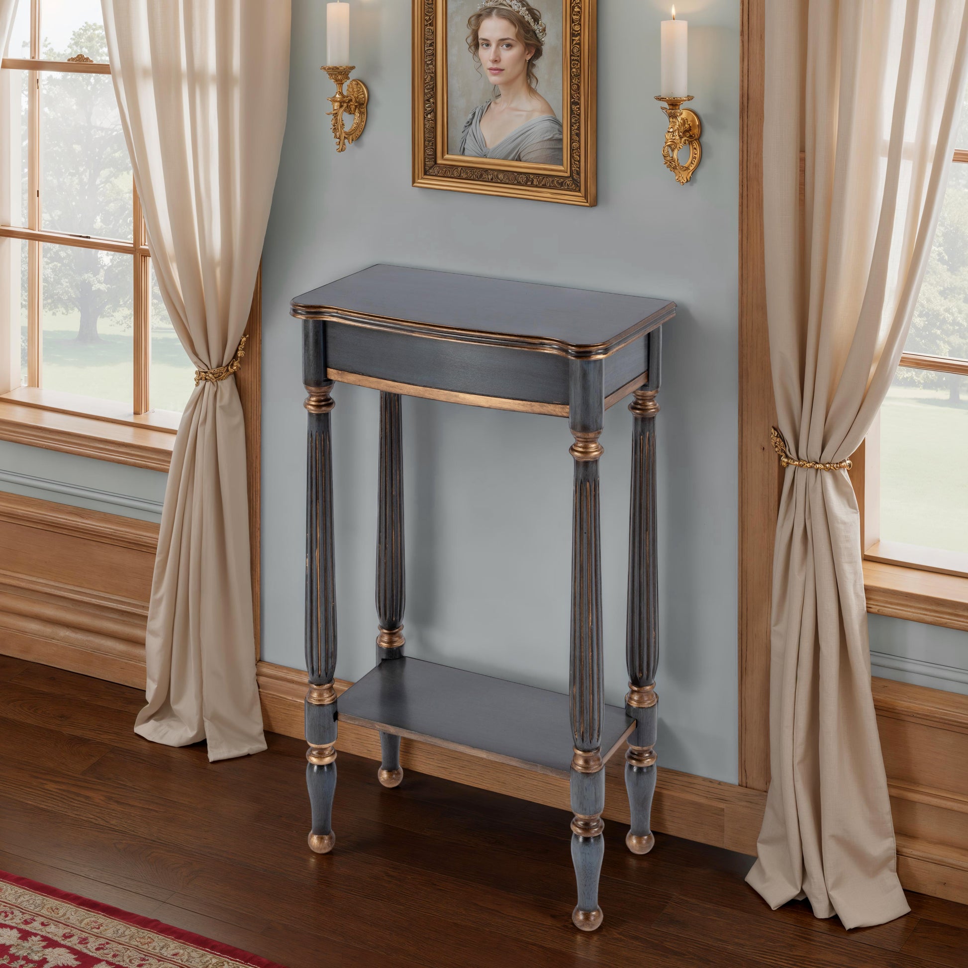 Butler Specialty Company Whitney 17.5 in. W Rectangular Wood Console Table with Lower Open Shelf, Pastel Blue