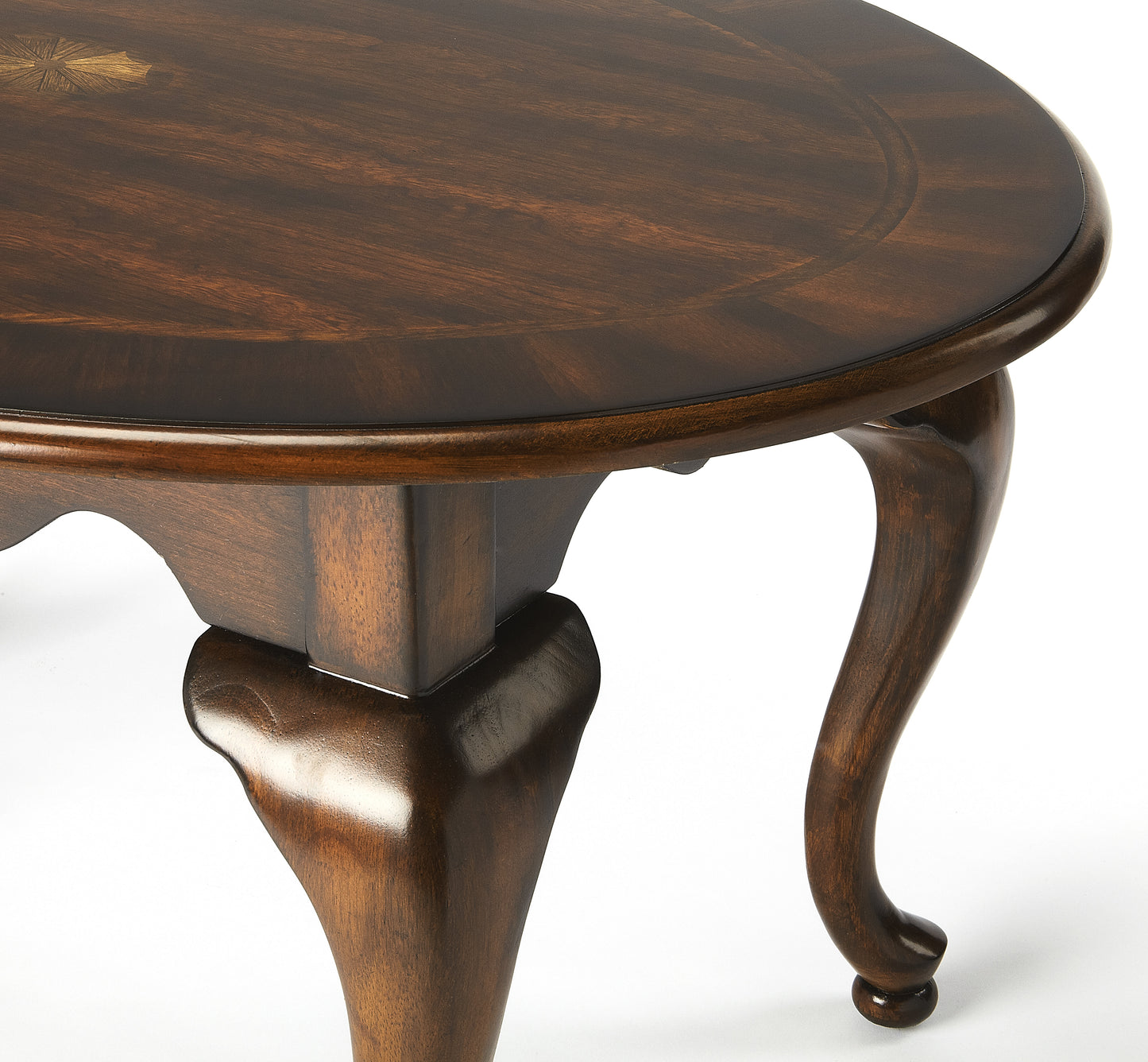 Butler Specialty Company Grace 38 in. W Oval Wood Traditional Queen Anne Coffee Table, Dark Brown