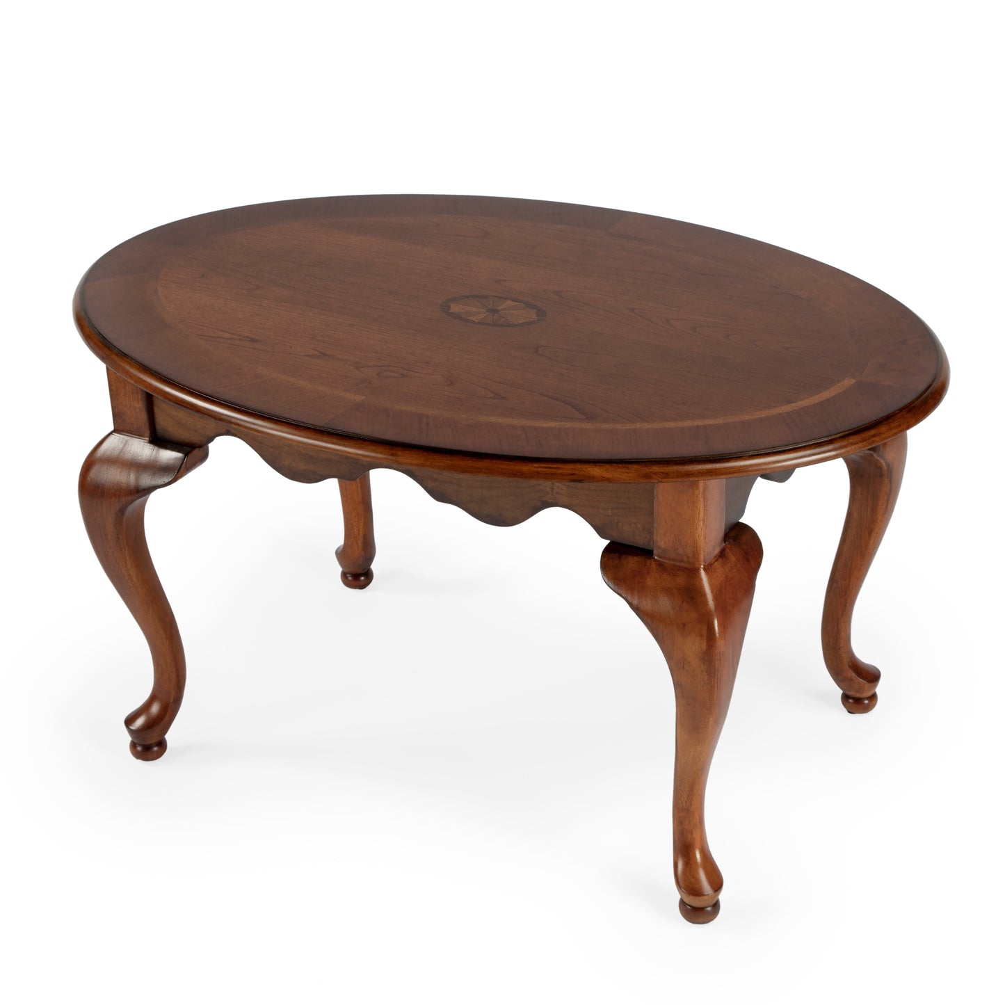 Butler Specialty Company Grace 38 in. W Oval Wood Traditional Queen Anne Coffee Table, Medium Brown