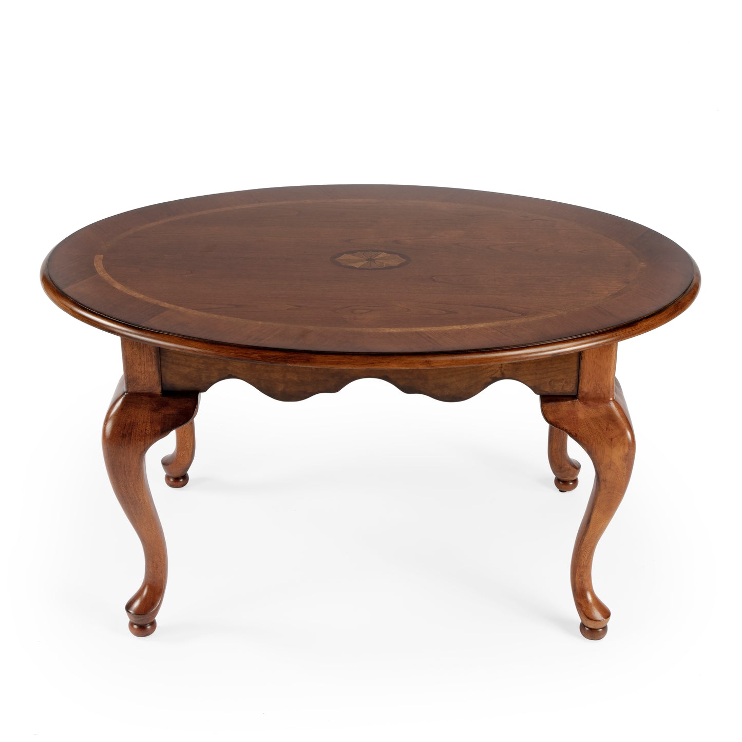 Butler Specialty Company Grace 38 in. W Oval Wood Traditional Queen Anne Coffee Table, Medium Brown