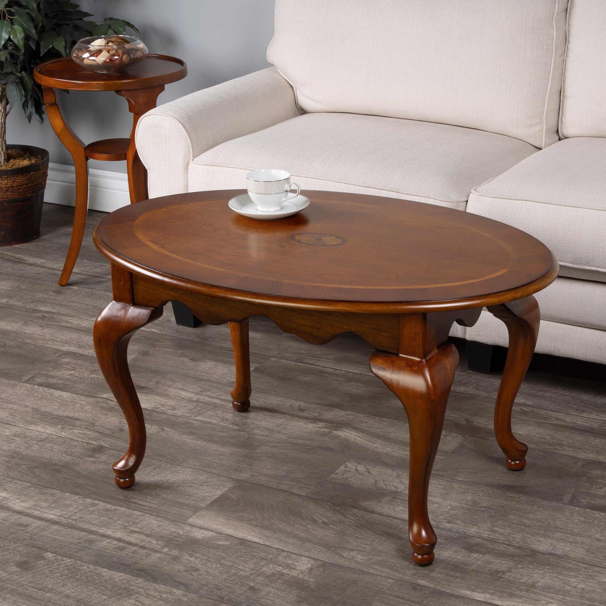 Butler Specialty Company Grace 38 in. W Oval Wood Traditional Queen Anne Coffee Table, Medium Brown