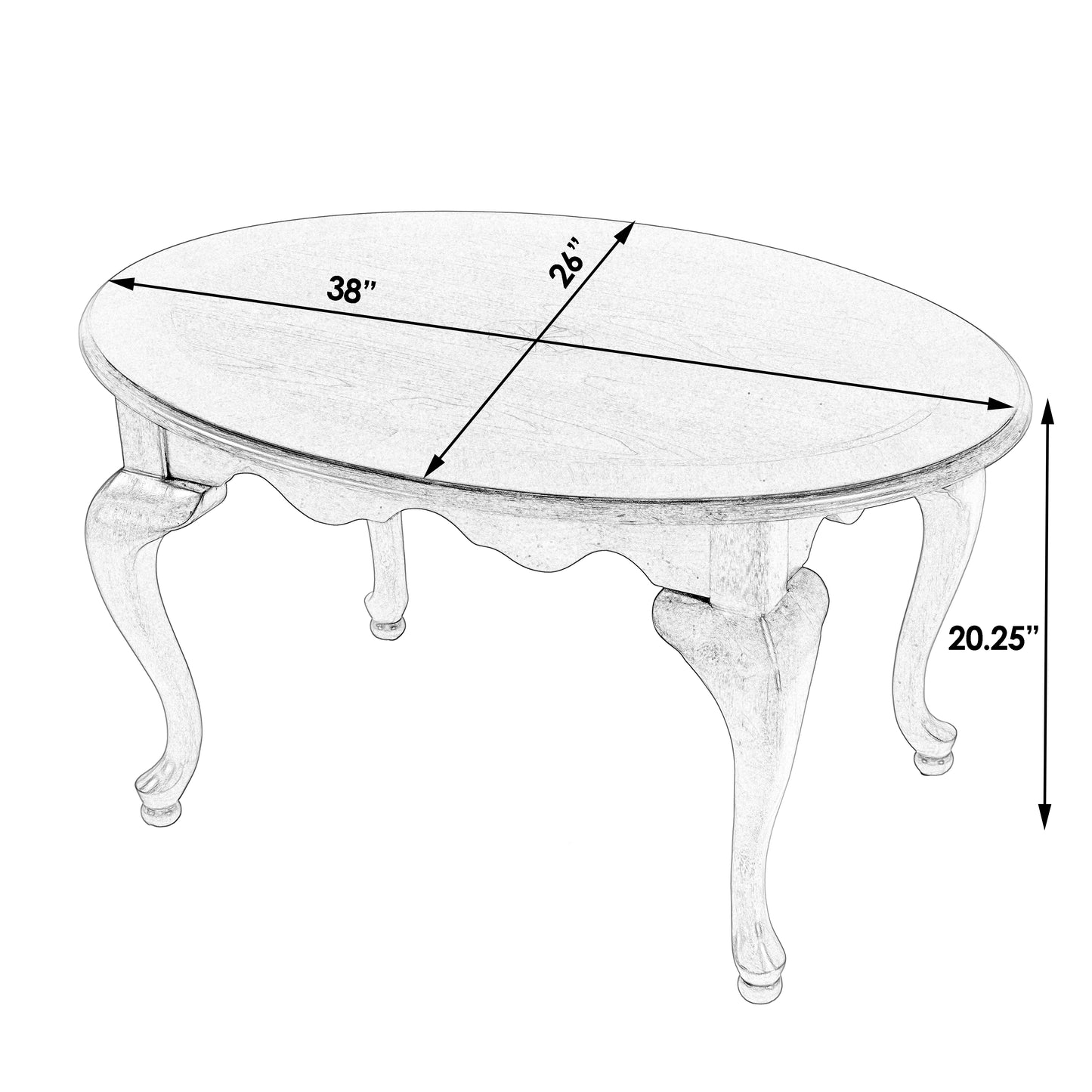 Butler Specialty Company Grace 38 in. W Oval Wood Traditional Queen Anne Coffee Table, Medium Brown