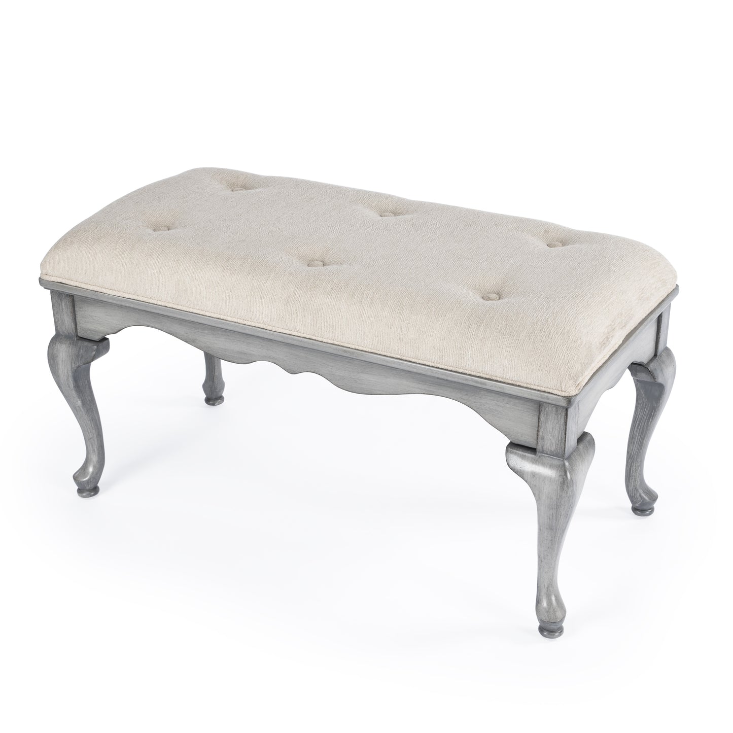 Butler Specialty Company Grace 38 in. W Rectangular Upholstered and Wooden Traditional Queen Anne Accent Bench, Gray