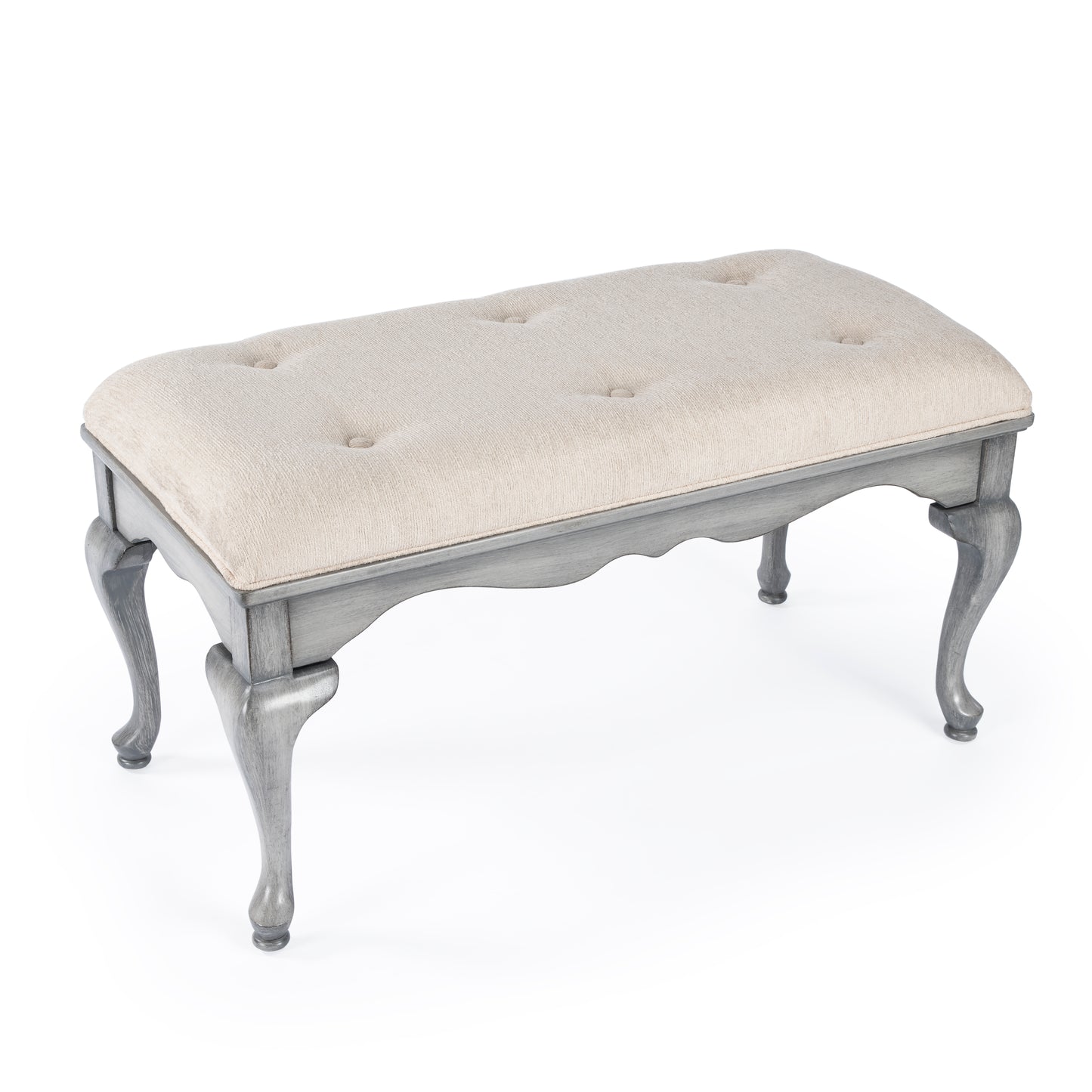 Butler Specialty Company Grace 38 in. W Rectangular Upholstered and Wooden Traditional Queen Anne Accent Bench, Gray