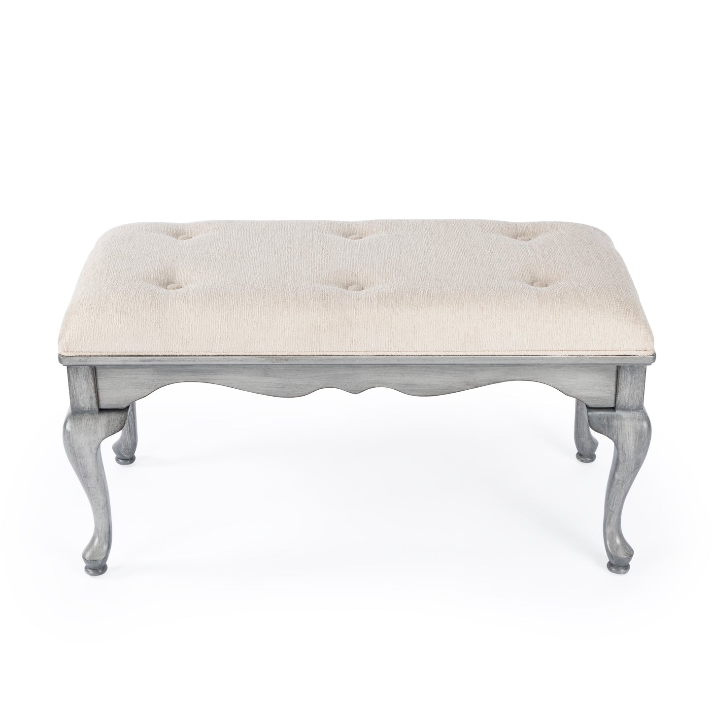 Butler Specialty Company Grace 38 in. W Rectangular Upholstered and Wooden Traditional Queen Anne Accent Bench, Gray